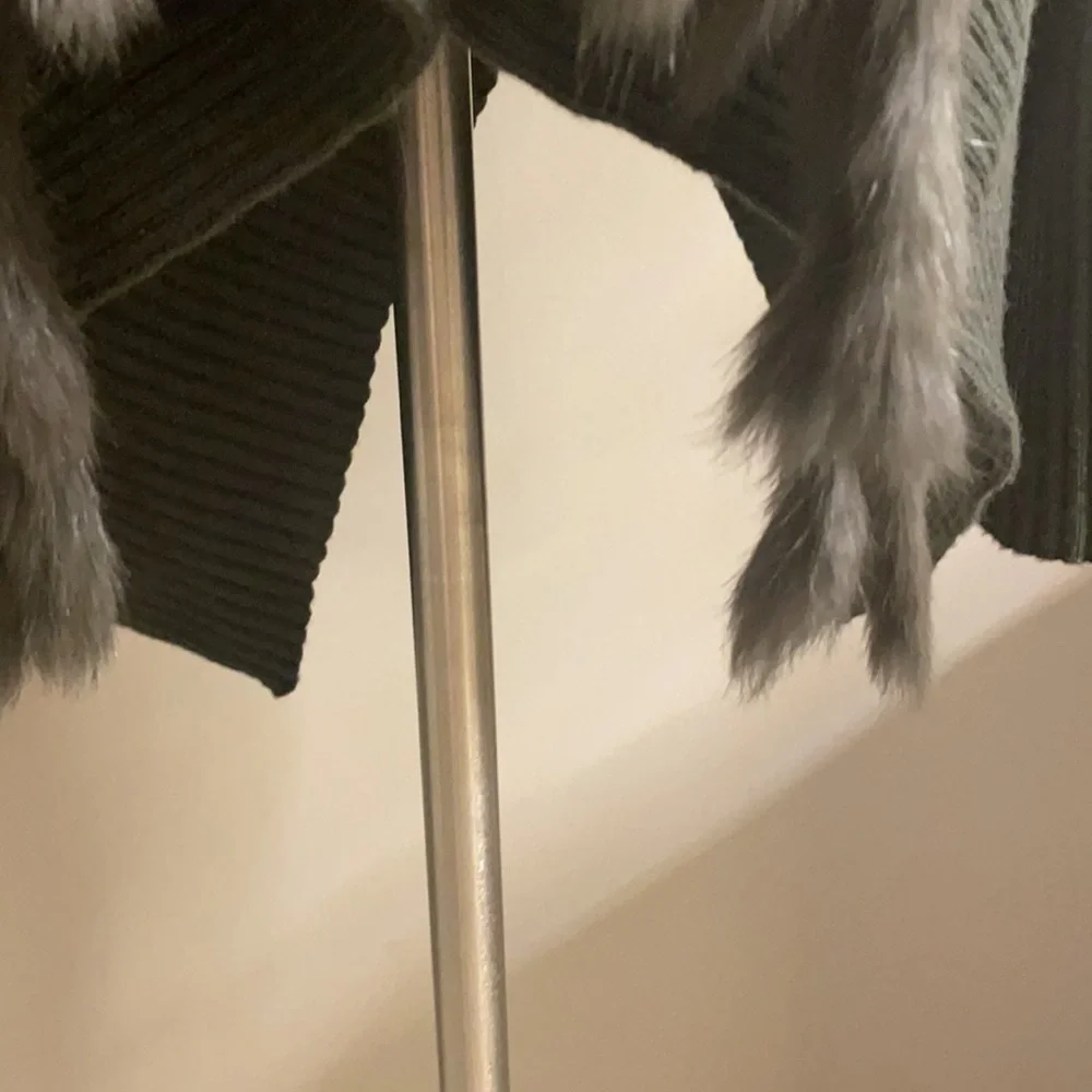 São Paulo green wool cardigan sweater with cascade rabbit fur open front Large